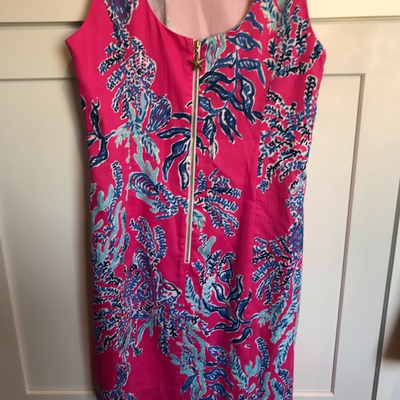 Lily Pulitzer Coral Pink/Blue Shift Dress Size 4 - Picture 5 of 8